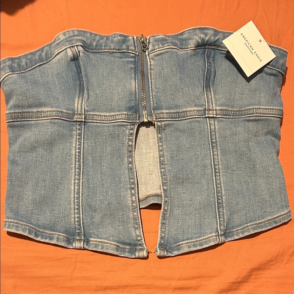 American Eagle Outfitters Women's Light Blue Denim Corset Top